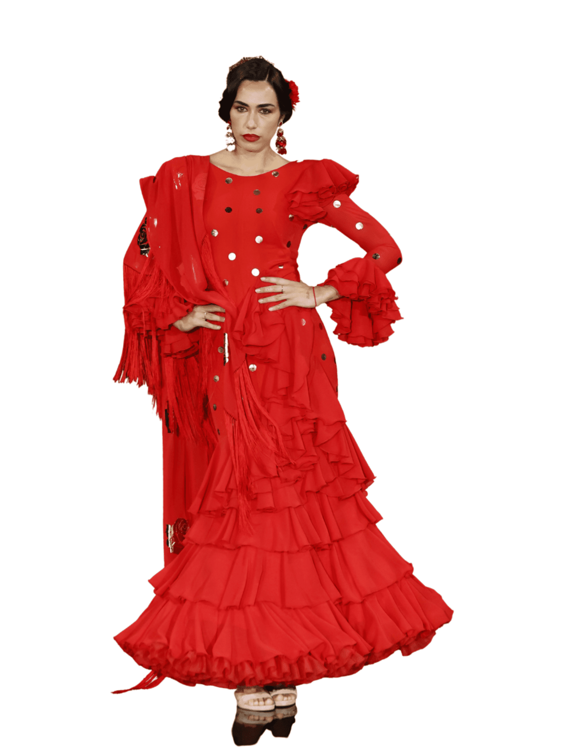 VESTIDO EN ROJO CON LUNARES DORADOS - 1