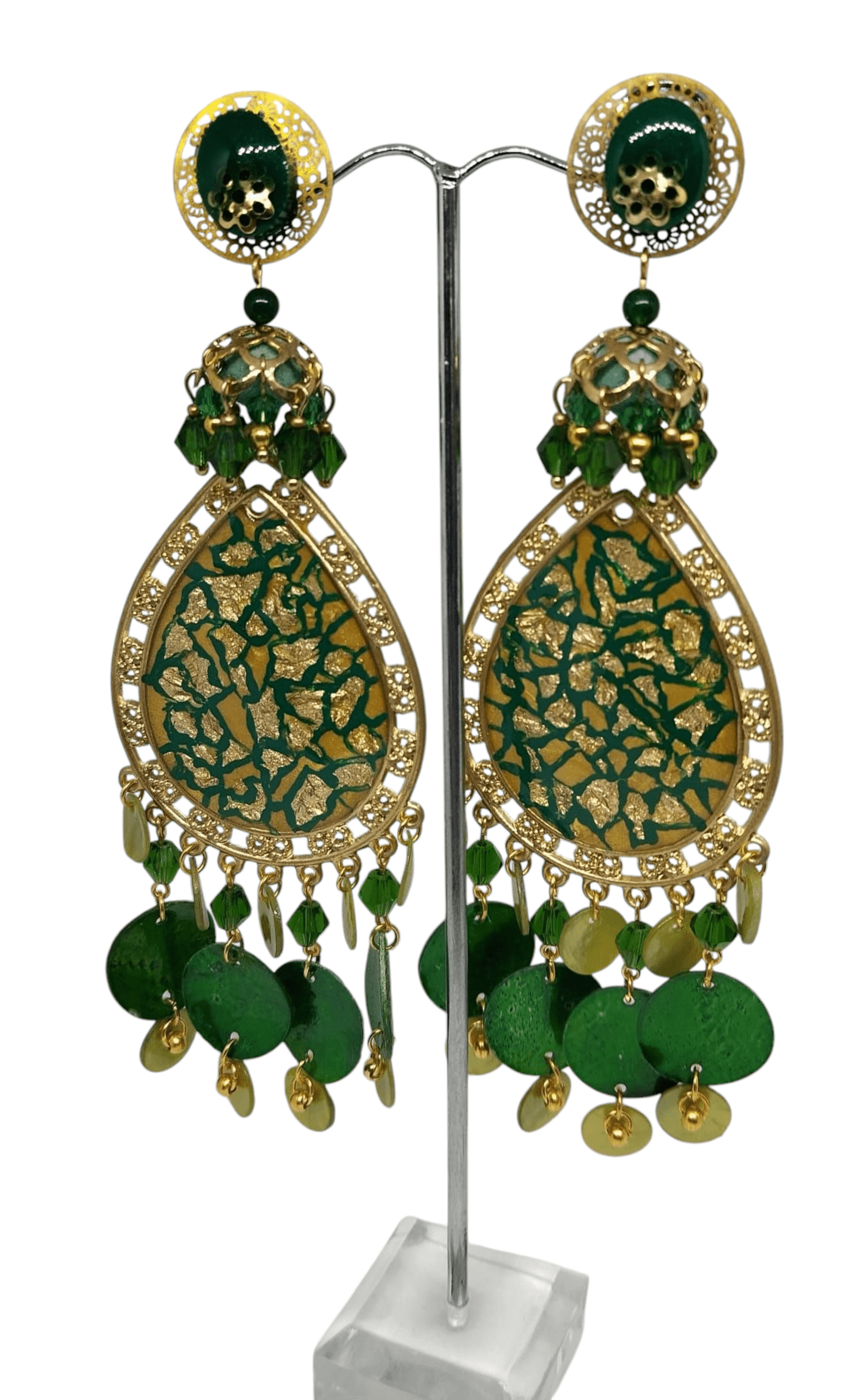 Pendientes Gota Árabe – Verde y Dorado - 1