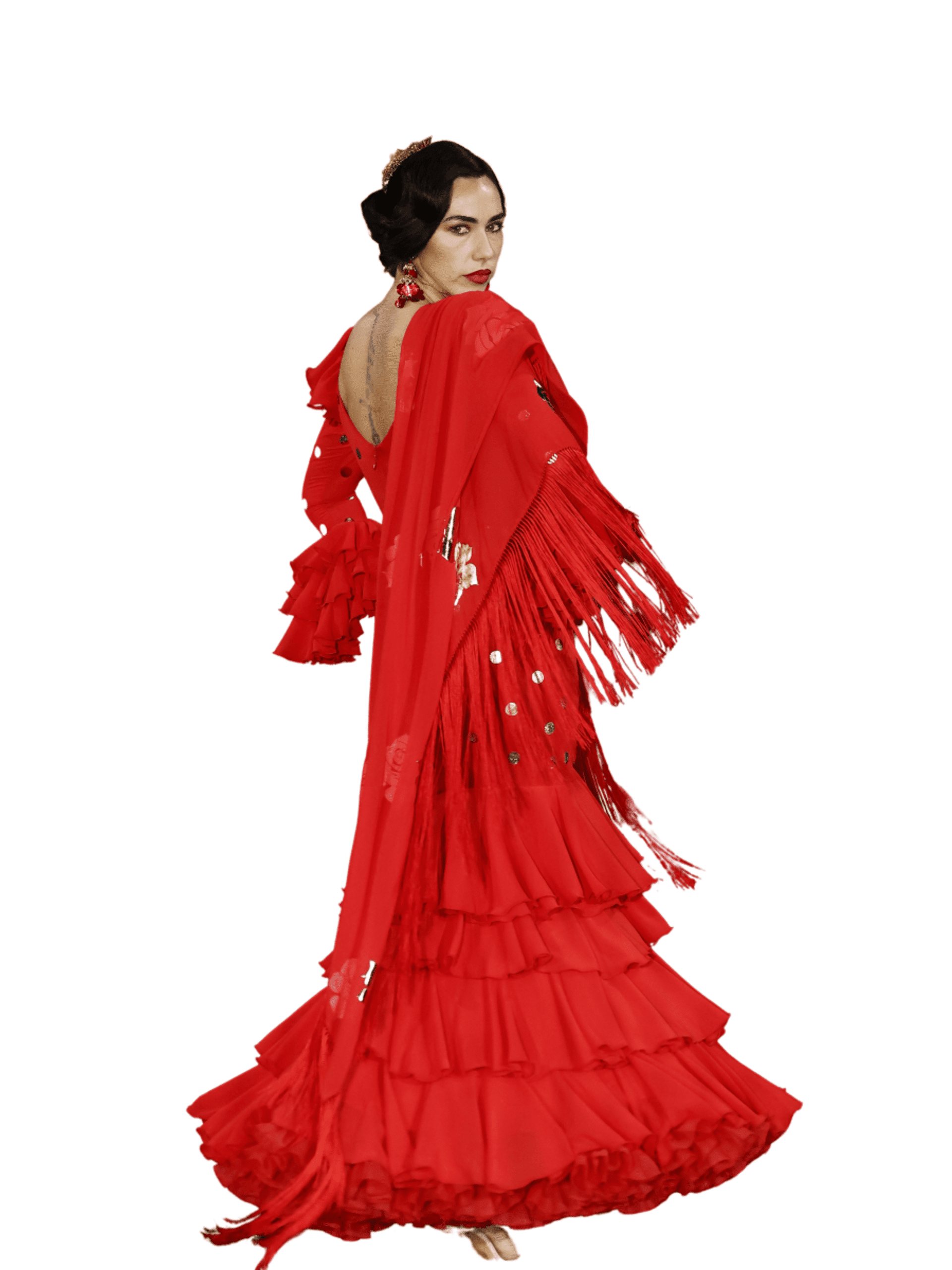 VESTIDO EN ROJO CON LUNARES DORADOS - 2