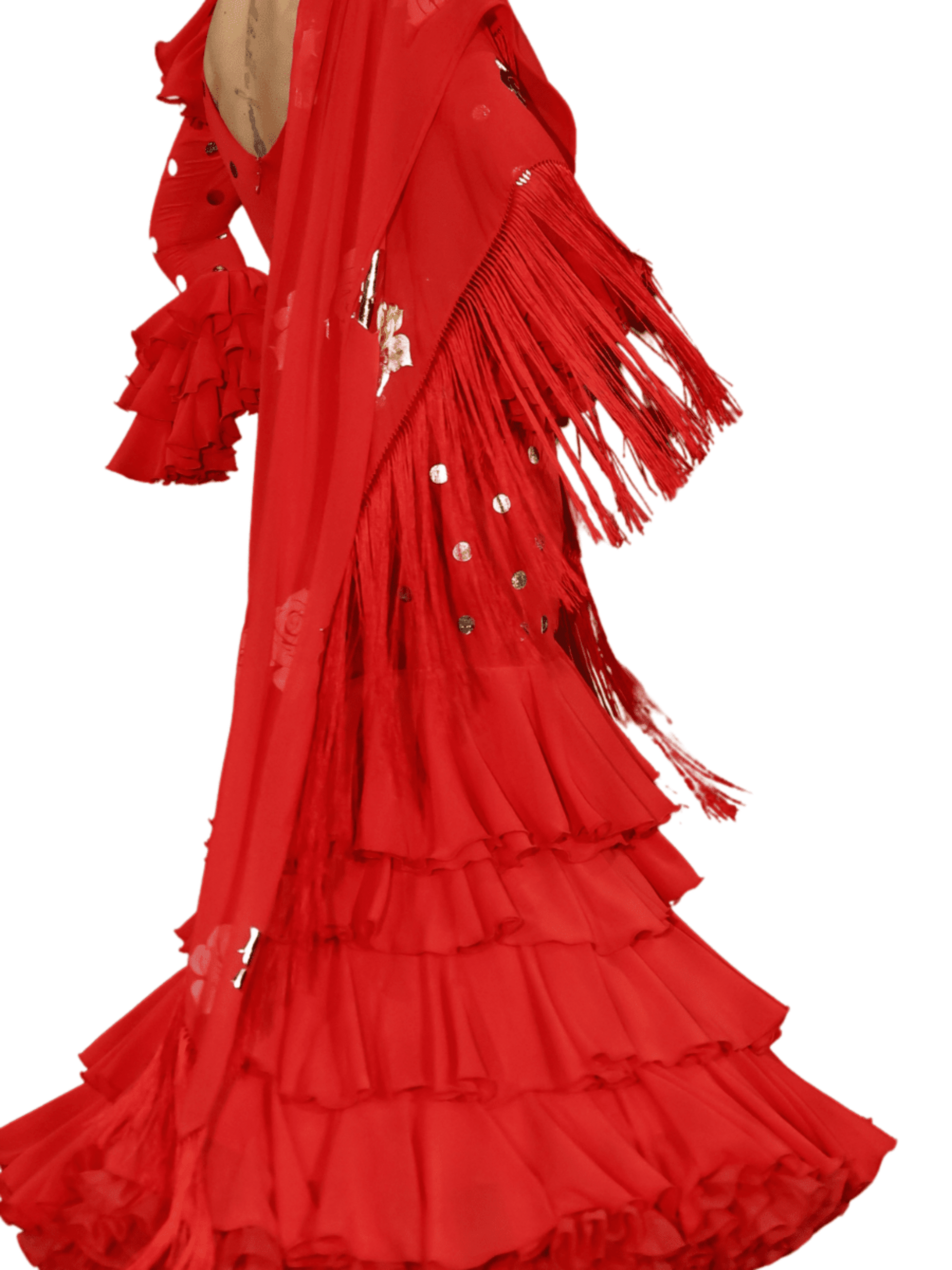 VESTIDO EN ROJO CON LUNARES DORADOS - 3