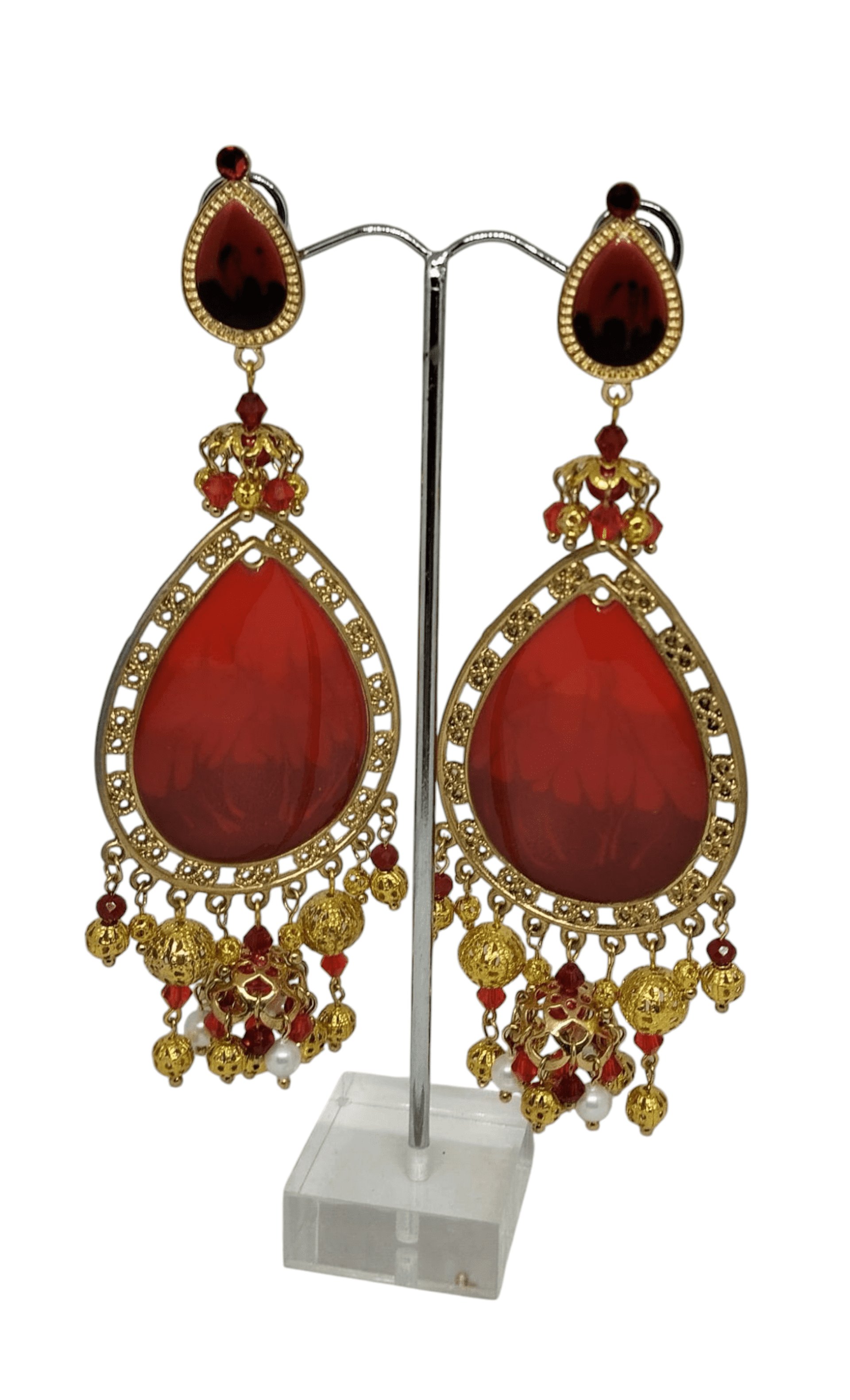 Pendientes Lágrima Imperial – Rojo y Oro - 1