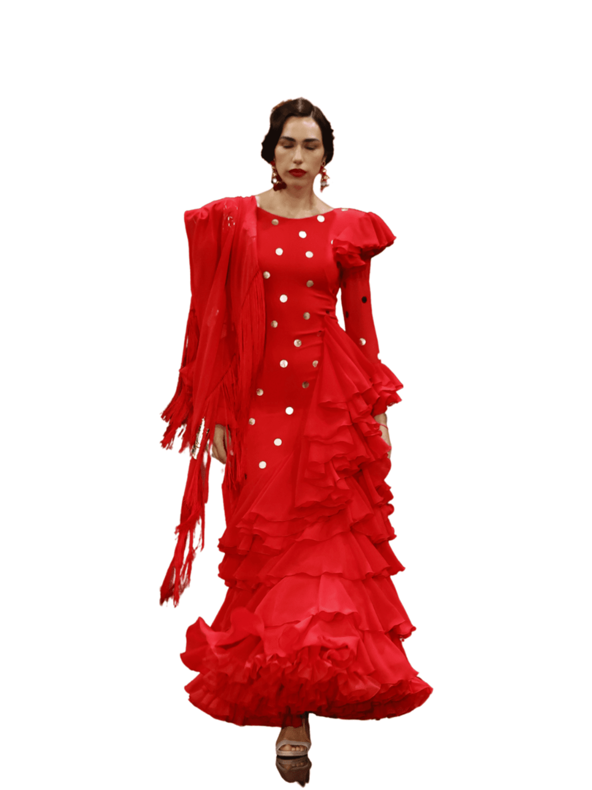 VESTIDO EN ROJO CON LUNARES DORADOS - 4