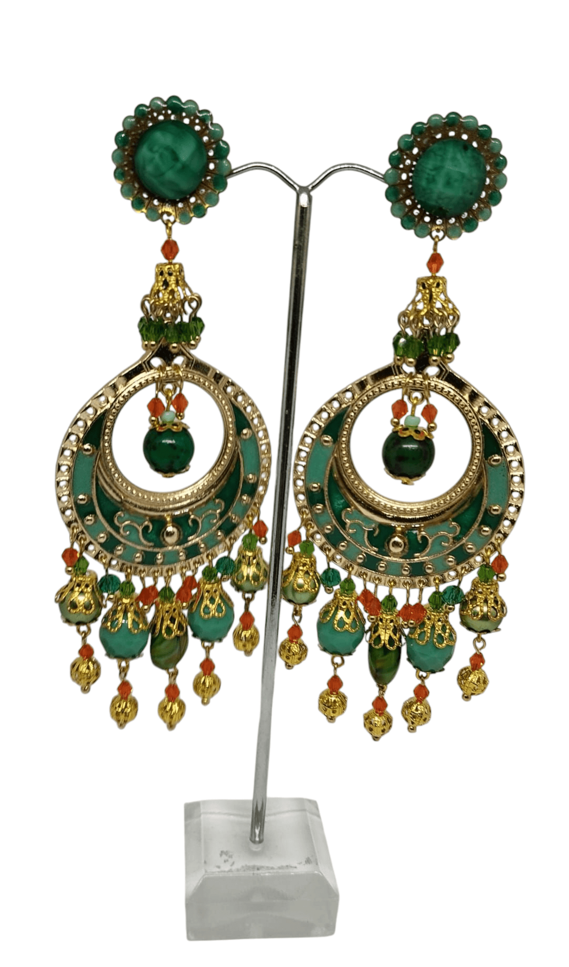 Pendientes Esmeralda Real – Verde y Oro - 1